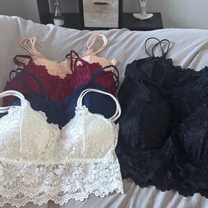 Lace Bralette Set - Black, White, Navy, Burgundy, Peach